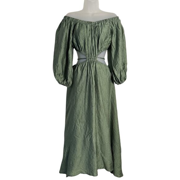 ASTR the Label Revolve Cassian Dress Womens‎ XS Green Midi Cut Out Off Shoulder - Picture 2 of 12